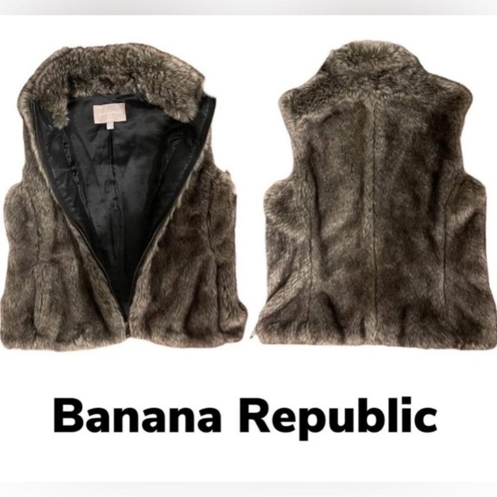 Banana Republic XS Fur Zip-Up Vest - Taupe mix